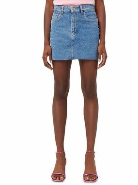 DL1961 Medium Blue Denim Frayed-Hem Mini Skirt